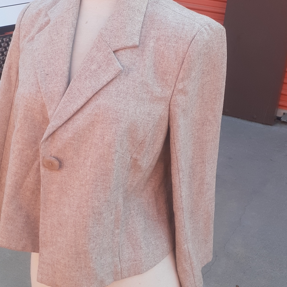 MERONA Tan Wool Blend Blazer Nude beige size M Crop Coat - Picture 3 of 8